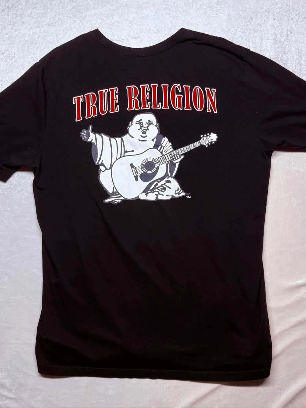 True Religion Buddha Black Short-Sleeve Tee with Red Logo